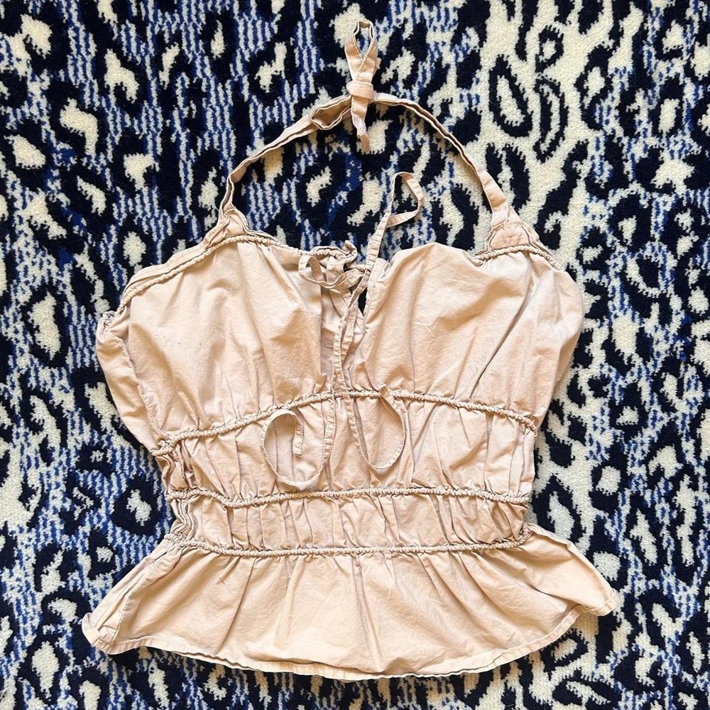 Topshop cream ruched halter top with tie detail, size S